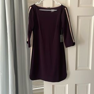 Vince Camuto purple 3/4 sleeve mini. Blush & black stripe on sleeves/sides.